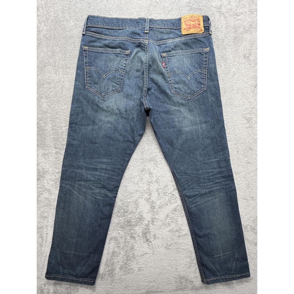 Levis 502 Jeans Mens Measured 35x28 Blue Tapered Regular Fit Denim Medium Wash - Picture 6 of 9